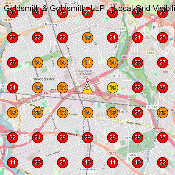 Goldsmith & Goldsmith, LLP GeoGrid visibility map for Personal Injury Attorney in Glen Rock